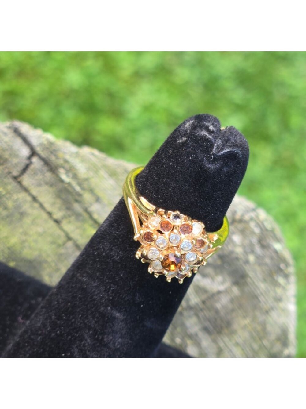 Vintage 14K HGE Cocktail Ring Gold Citrine & White Rhinestone Joseph Esposito - Picture 12 of 13